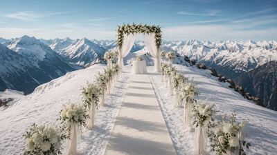 Eine Hochzeitsband auf einem Berg