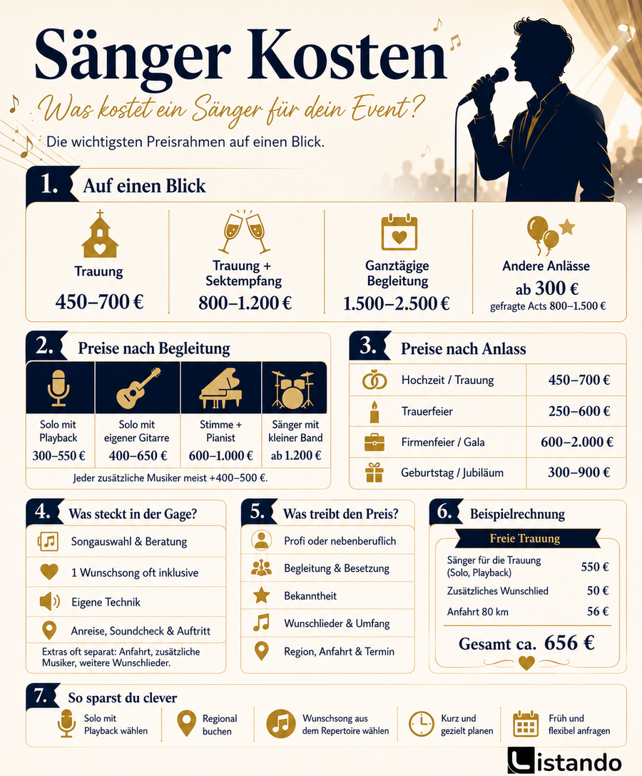 Eine Infografik die aufschlüsselt, was ein Sänger für ein Event kosten kann.