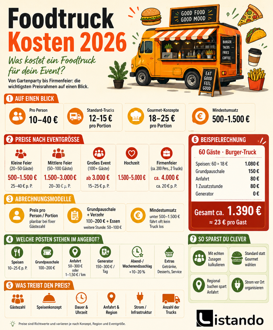 Eine Infografik die darstellt, was ein Foodtruck kostet.